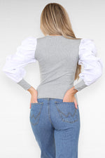 Load image into Gallery viewer, Oversized Puff Sleeves Ribbed Top
