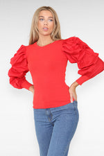 Load image into Gallery viewer, Oversized Puff Sleeves Ribbed Top
