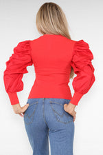 Load image into Gallery viewer, Oversized Puff Sleeves Ribbed Top
