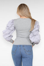 Load image into Gallery viewer, Oversized Puff Sleeves Ribbed Top
