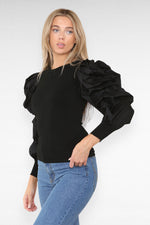 Load image into Gallery viewer, Oversized Puff Sleeves Ribbed Top
