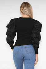 Load image into Gallery viewer, Oversized Puff Sleeves Ribbed Top
