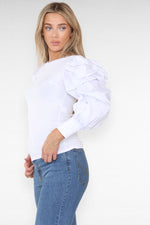 Load image into Gallery viewer, Oversized Puff Sleeves Ribbed Top
