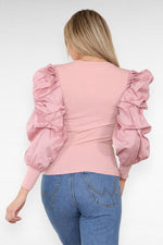 Load image into Gallery viewer, Oversized Puff Sleeves Ribbed Top
