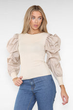 Load image into Gallery viewer, Oversized Puff Sleeves Ribbed Top

