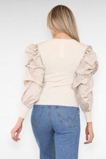 Load image into Gallery viewer, Oversized Puff Sleeves Ribbed Top
