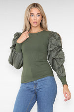 Load image into Gallery viewer, Oversized Puff Sleeves Ribbed Top
