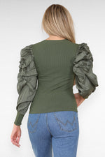 Load image into Gallery viewer, Oversized Puff Sleeves Ribbed Top
