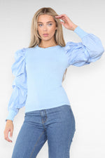 Load image into Gallery viewer, Oversized Puff Sleeves Ribbed Top
