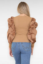 Load image into Gallery viewer, Oversized Puff Sleeves Ribbed Top
