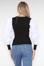 Load image into Gallery viewer, Oversized Puff Sleeves Ribbed Top
