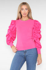 Load image into Gallery viewer, Oversized Puff Sleeves Ribbed Top

