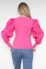 Load image into Gallery viewer, Oversized Puff Sleeves Ribbed Top

