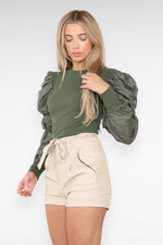 Load image into Gallery viewer, PU Faux Leather Belted Wet Look Shorts With Strap
