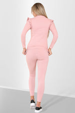 Load image into Gallery viewer, Side Buttons Frill Shoulder Two Piece Loungewear Set
