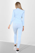 Load image into Gallery viewer, Side Buttons Frill Shoulder Two Piece Loungewear Set

