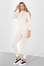 Load image into Gallery viewer, Side Buttons Frill Shoulder Two Piece Loungewear Set
