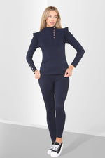 Load image into Gallery viewer, Side Buttons Frill Shoulder Two Piece Loungewear Set
