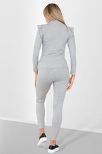 Load image into Gallery viewer, Side Buttons Frill Shoulder Two Piece Loungewear Set
