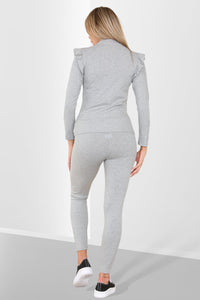 Side Buttons Frill Shoulder Two Piece Loungewear Set