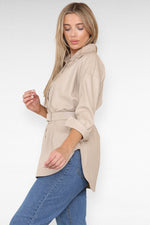 Load image into Gallery viewer, PU Faux Leather Belted Wet Look Shirt Dress
