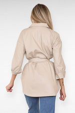 Load image into Gallery viewer, PU Faux Leather Belted Wet Look Shirt Dress
