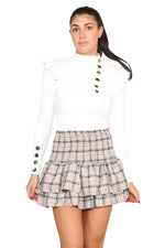 Load image into Gallery viewer, Ribbed Knit Gold Button Detail Jumper with Frill
