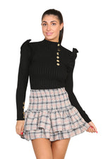 Load image into Gallery viewer, Ribbed Knit Gold Button Detail Jumper with Frill
