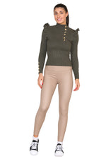 Load image into Gallery viewer, Ribbed Knit Gold Button Detail Jumper with Frill

