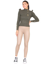 Load image into Gallery viewer, Ribbed Knit Gold Button Detail Jumper with Frill
