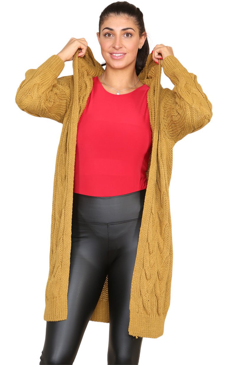 Knitted Cables Hooded Long Over-Sized Cardigan