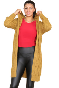 Knitted Cables Hooded Long Over-Sized Cardigan