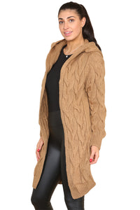 Knitted Cables Hooded Long Over-Sized Cardigan