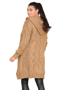 Knitted Cables Hooded Long Over-Sized Cardigan