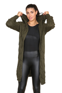 Knitted Cables Hooded Long Over-Sized Cardigan