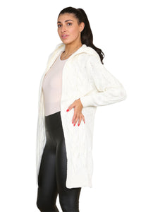Knitted Cables Hooded Long Over-Sized Cardigan