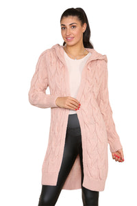 Knitted Cables Hooded Long Over-Sized Cardigan