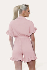Load image into Gallery viewer, Pleated Ruffle Shirt Short Playsuit With Frill Hems
