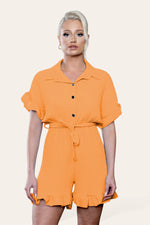 Load image into Gallery viewer, Pleated Ruffle Shirt Short Playsuit With Frill Hems
