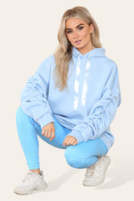 Load image into Gallery viewer, Curve Set Ruched Sleeves Hoodie With Satin Ribbon &amp; High Waist Ribbed Leggings

