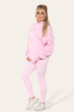 Load image into Gallery viewer, Curve Set Ruched Sleeves Hoodie With Satin Ribbon &amp; High Waist Ribbed Leggings

