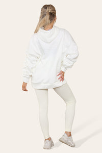 Curve Set Ruched Sleeves Hoodie With Satin Ribbon & High Waist Ribbed Leggings