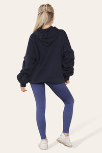 Curve Set Ruched Sleeves Hoodie With Satin Ribbon & High Waist Ribbed Leggings