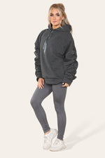 Load image into Gallery viewer, Curve Set Ruched Sleeves Hoodie With Satin Ribbon &amp; High Waist Ribbed Leggings
