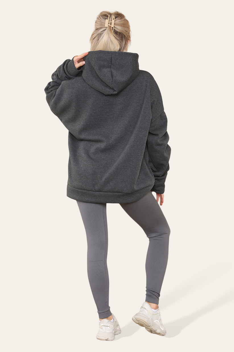 Curve Set Ruched Sleeves Hoodie With Satin Ribbon & High Waist Ribbed Leggings