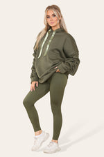 Load image into Gallery viewer, Curve Set Ruched Sleeves Hoodie With Satin Ribbon &amp; High Waist Ribbed Leggings
