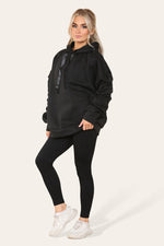 Load image into Gallery viewer, Curve Set Ruched Sleeves Hoodie With Satin Ribbon &amp; High Waist Ribbed Leggings
