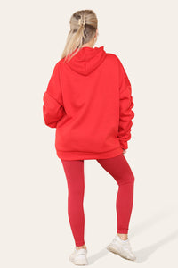 Curve Set Ruched Sleeves Hoodie With Satin Ribbon & High Waist Ribbed Leggings