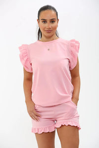 Frill Peplum Sleeve Top & Short 2 Piece Set