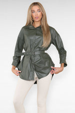 Load image into Gallery viewer, PU Faux Leather Belted Wet Look Shirt Dress
